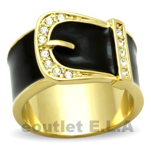 SWAROVSKI CRYSTALS BLACK ENAMEL BUCKLE RING-size 5/7